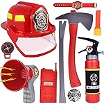 Liberty Imports 10 PCs Fireman Gear Firefighter Costume Role Play Career Dress Up Starter Toy Accessories Pretend Play Set with Helmet, Tools for Kids, Toddlers