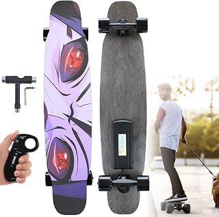 Longboard Skateboard, 42" Drop Through Deck Complete Maple Cruiser Freestyle, 15 KM Range, Electric Longboard with Remote for Adults Teens Beginners,B