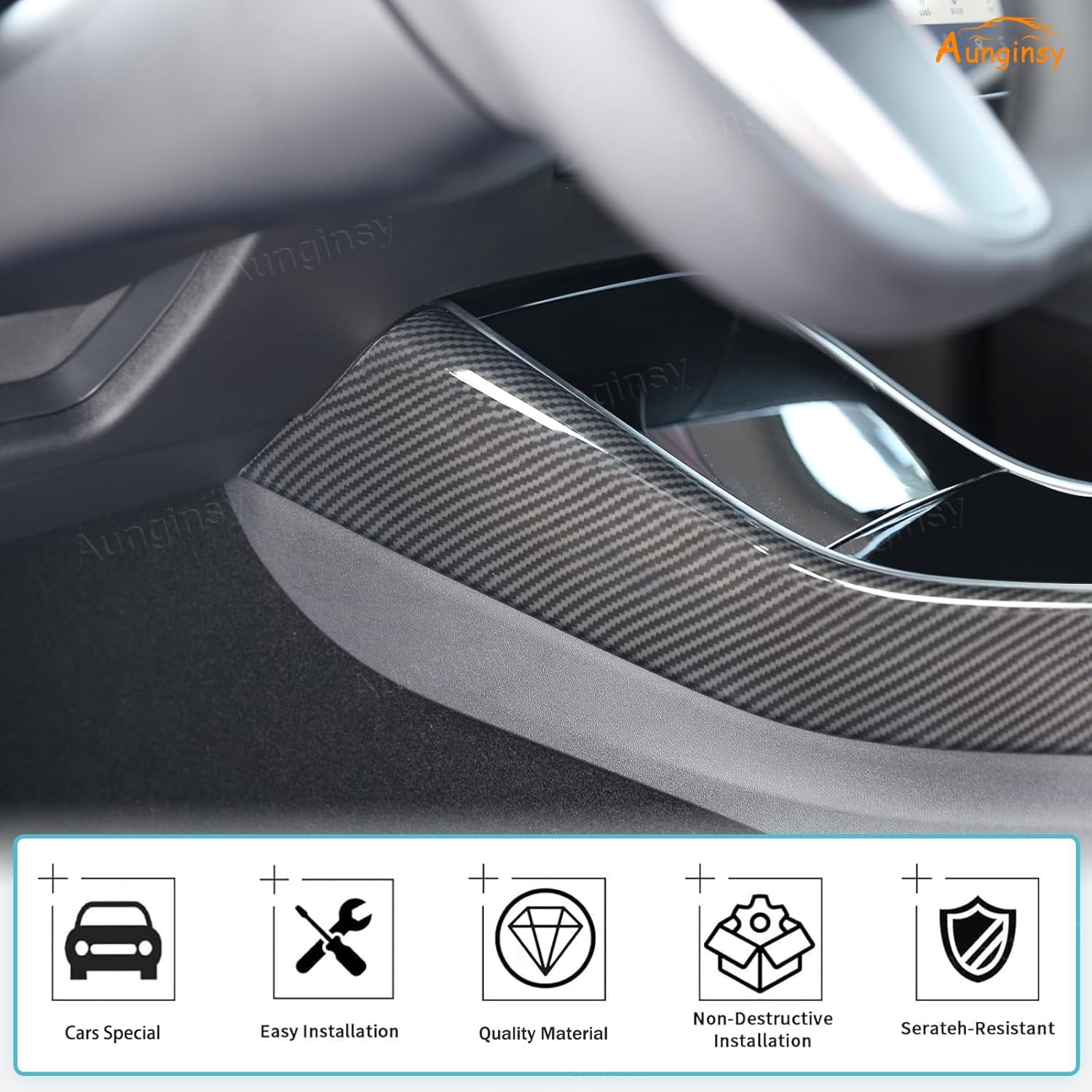 Aunginsy Center Console Gear Box Shift Panel Frame Trim Cover Compatible with Tesla Model 3 2017-2021 Car Central Control Gear Shifter Box Side Panel Protective Strip Decorative Cover ABS Accessories