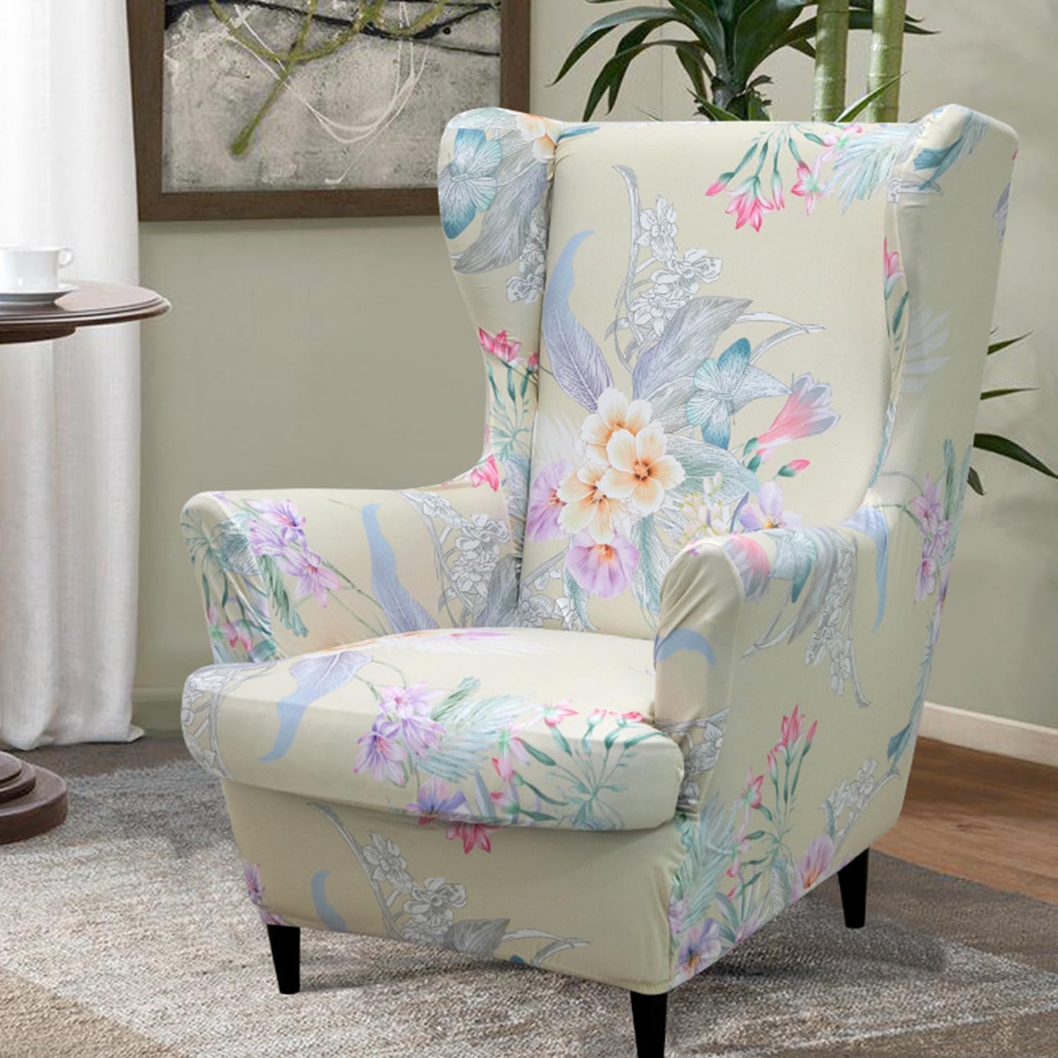 I,2pcs, Wingback Chair Cover 2Pcs Wing Chair Cover Full Wrap Wingback Armchair Cover Slipcover Sofa Cover Furniture Protector for Living Room Bedroom Hotel Washable