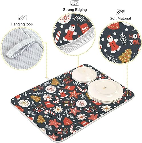 Miniatura 4 de Holiday Christmas Cookies Dish Mat Dish Drainers Mats For Kitchen Counter Dish Drainer Tapete Para Cocina 16'' x 18''