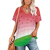 ZEYARUIBO Funny Hot Dog Women's Summer Casual Fashion Short Sleeved V NEC T-Shirt