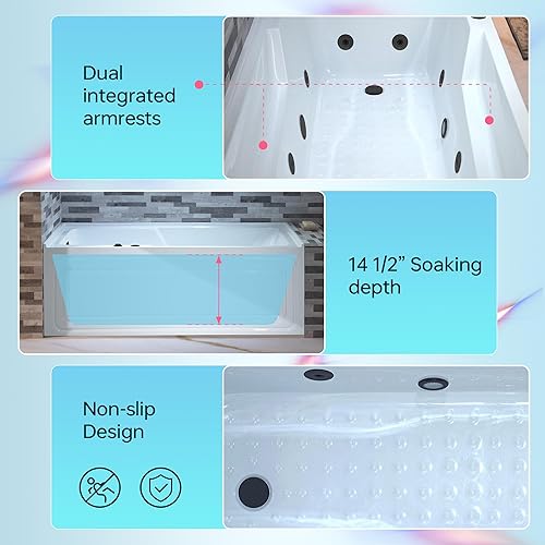 Miniatura 8 de Woodbridge BTA1507-C - Bañera de inmersión contemporánea independiente de acrílico, bañera de 54 pulgadas con drenaje cromado y desbordamiento