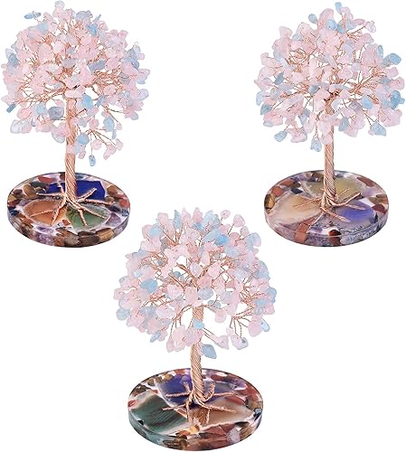 Miniatura 4 de mookaitedecor Árbol de cristal de aguamarina natural y cuarzo rosa con base de ágata en rodajas de árbol de dinero, decoración de Feng Shui para el
