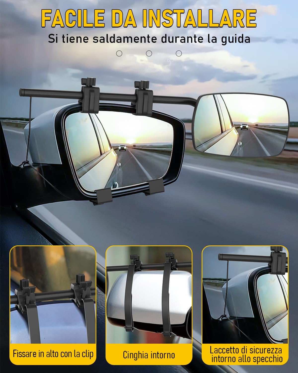 Specchietti per Roulotte,Camper Caravan Specchietti Laterali Aggiuntivi Cinghie,Specchio del Rimorchio,Specchio di Traino Universale Regolabile per Roulotte per Tutti i Tipi (2 pezzi)