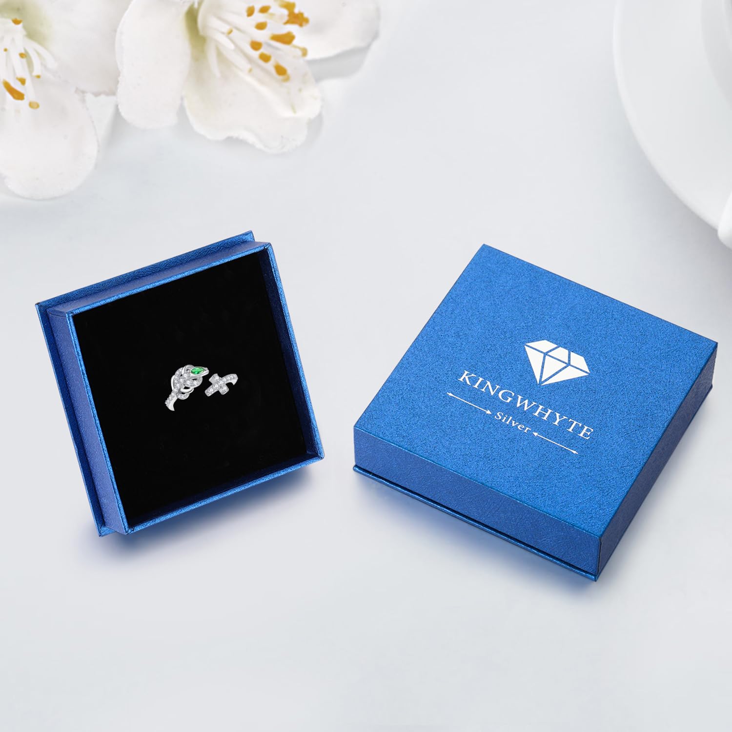 KINGWHYTE Feder Daumenring 925 Sterling Silber Einstellbare Fingerringe Cubic Zirkonia Ring Engelsflügel Schmuck Geburtstagsgeschenke für Frauen