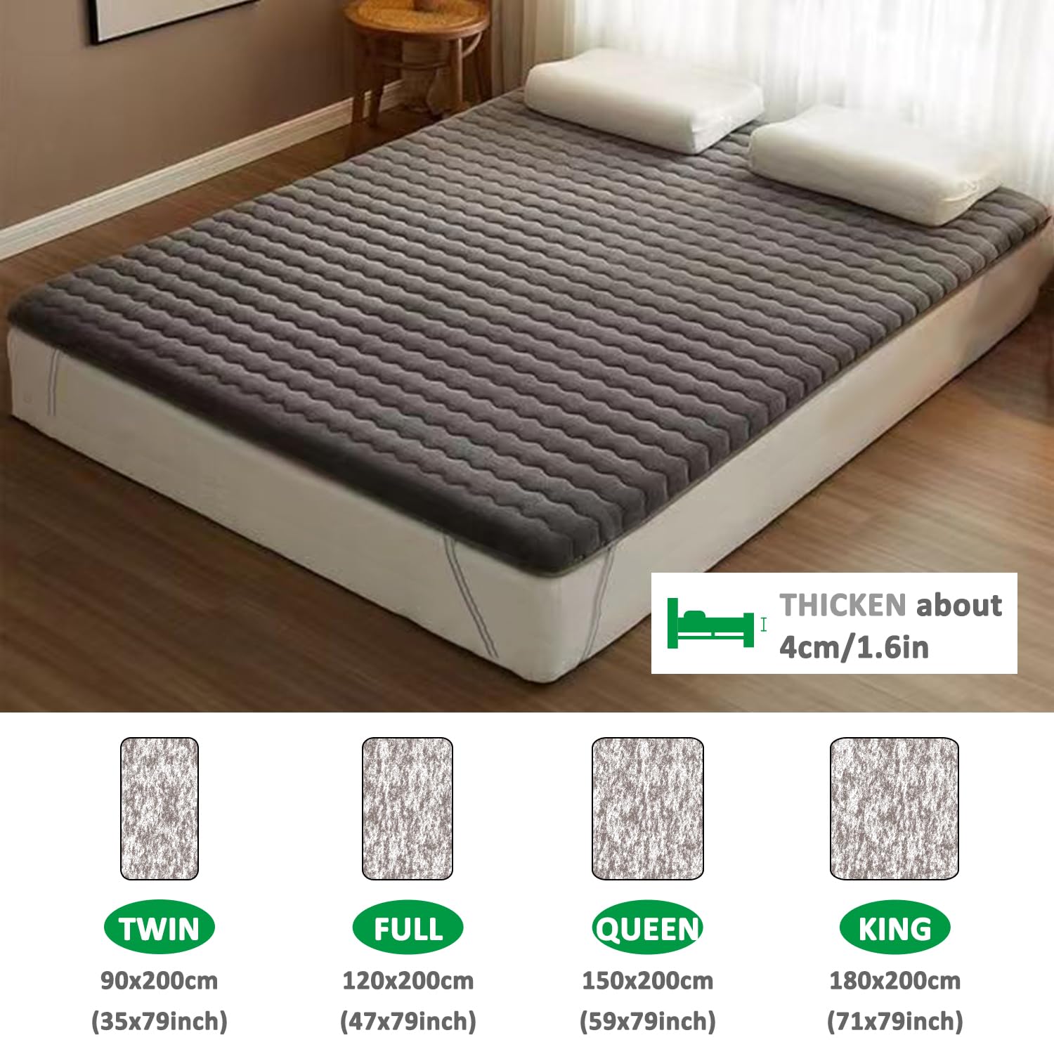 Japanische Bodenmatratze,Futon-Matratze Faltbar,Aufrollbare Isomatte Für Camping Im Schlafsaal,Verdickte Tatami-Matte,Tragbares Bodenliegebett Für Kinder,Shikibuton,White 4cm,110x190cm