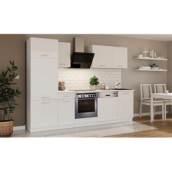 Kuechen-preisbombe Toni Kitchen Unit 270 cm Single Kitchen Unit Fitted Kitchen Colour Matt White