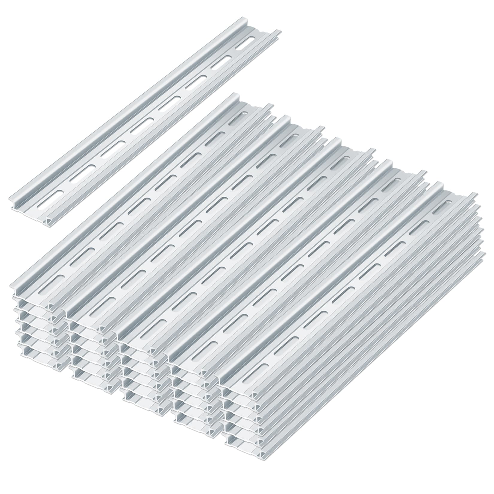 30 Piece Aluminum DIN Rails, 8 Inches Long, 35mm Wide, 7.5mm High, Top Hat Slotted DIN Rail with RoHS