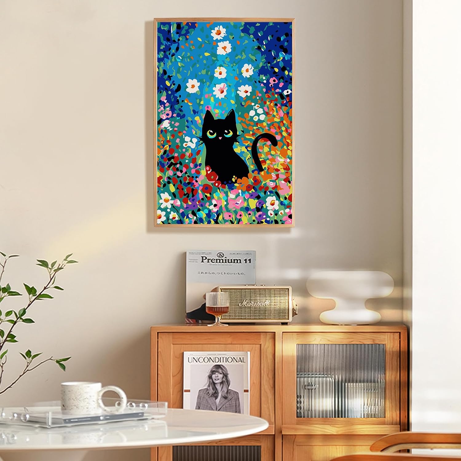 Fountor Paint by Numbers Kit for Adults Beginner & Kids Ages 8-12 with Wooden Frame Easy Acrylic on Canvas 8x12 inch with Paints and Brushes, Paint by Numbers Flowers Cat for Gift Home Wall Decor