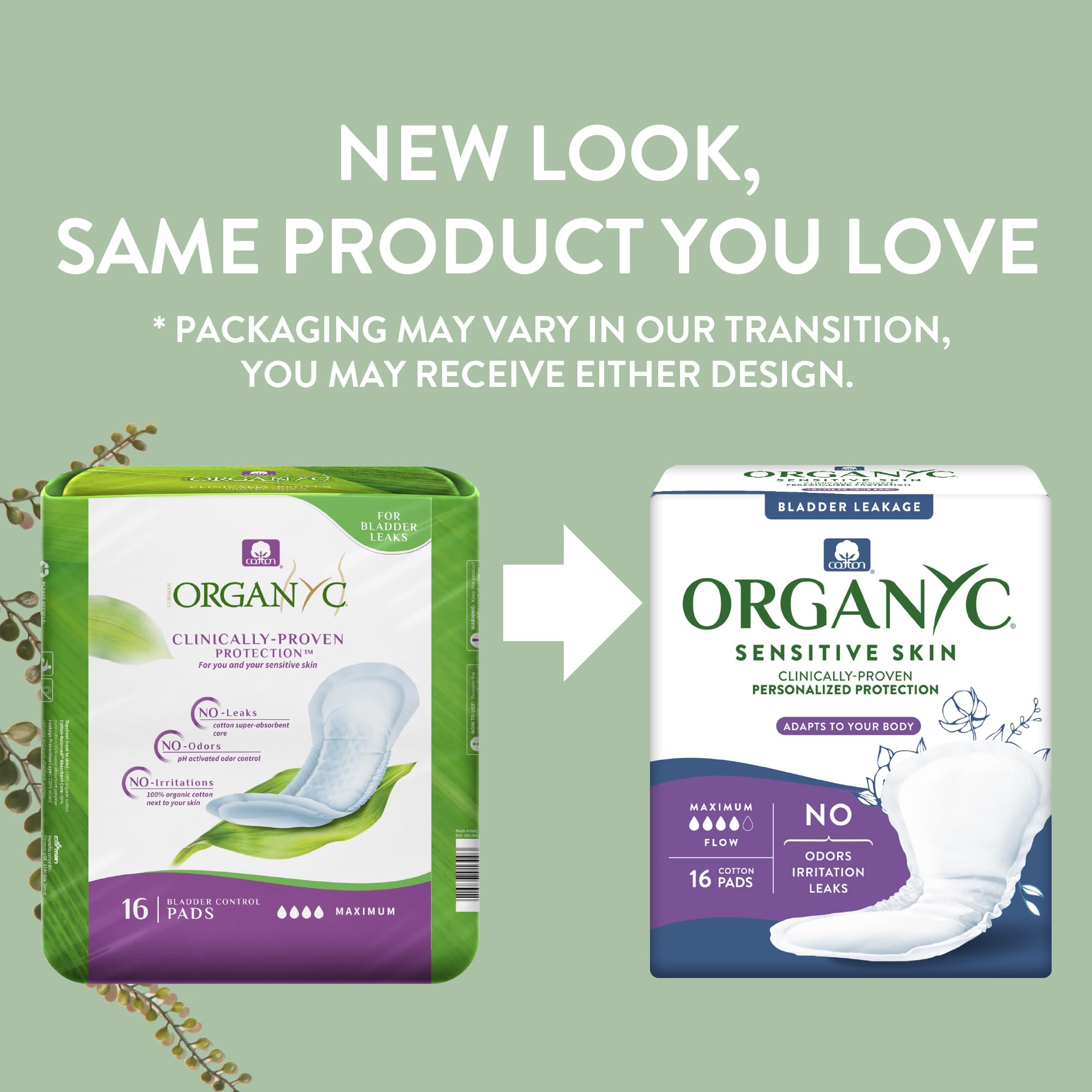 Organyc Almohadillas de algodón orgánico certificadas para incontinencia, control de olores certificado, libre de perfumes, tintes, plásticos y productos químicos, último, 14 unidades