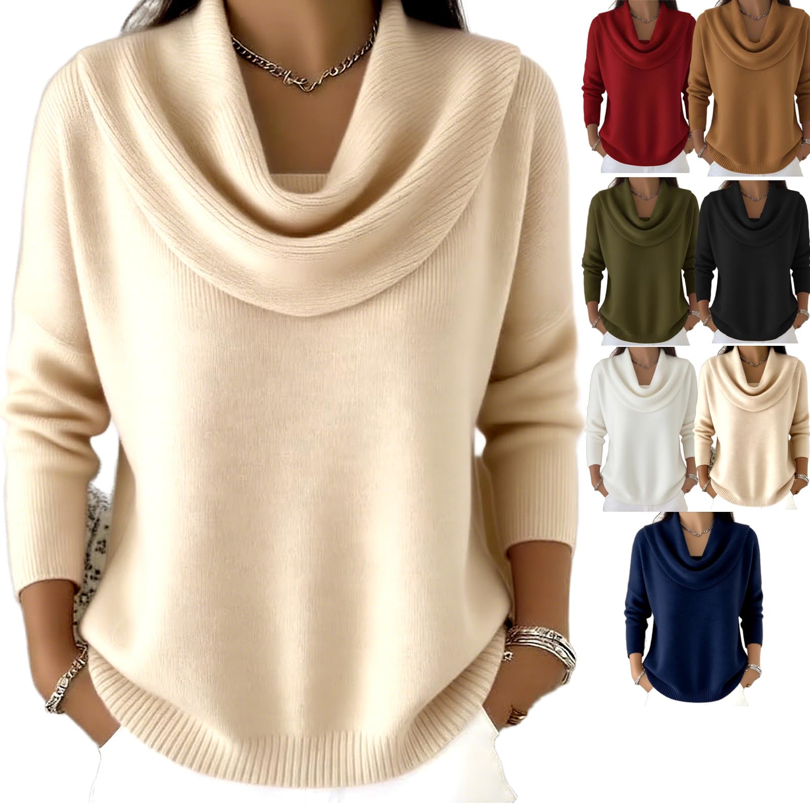 Elegant Retro Soft Triangle Neck Solid Color Sweater Top Cozy Long Sleeve Knit Pullover for Women