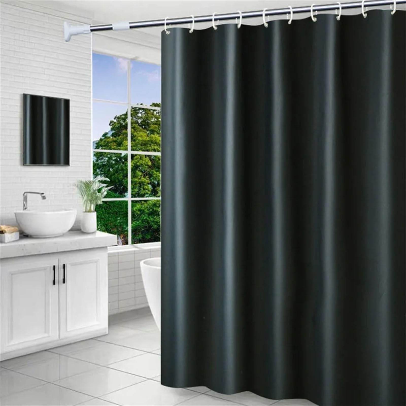 Cortina de Ducha Cortina de Ducha baño PEVA Impermeable bañera Cortinas fácil Limpiar a Prueba con Ganchos(120x180cm)