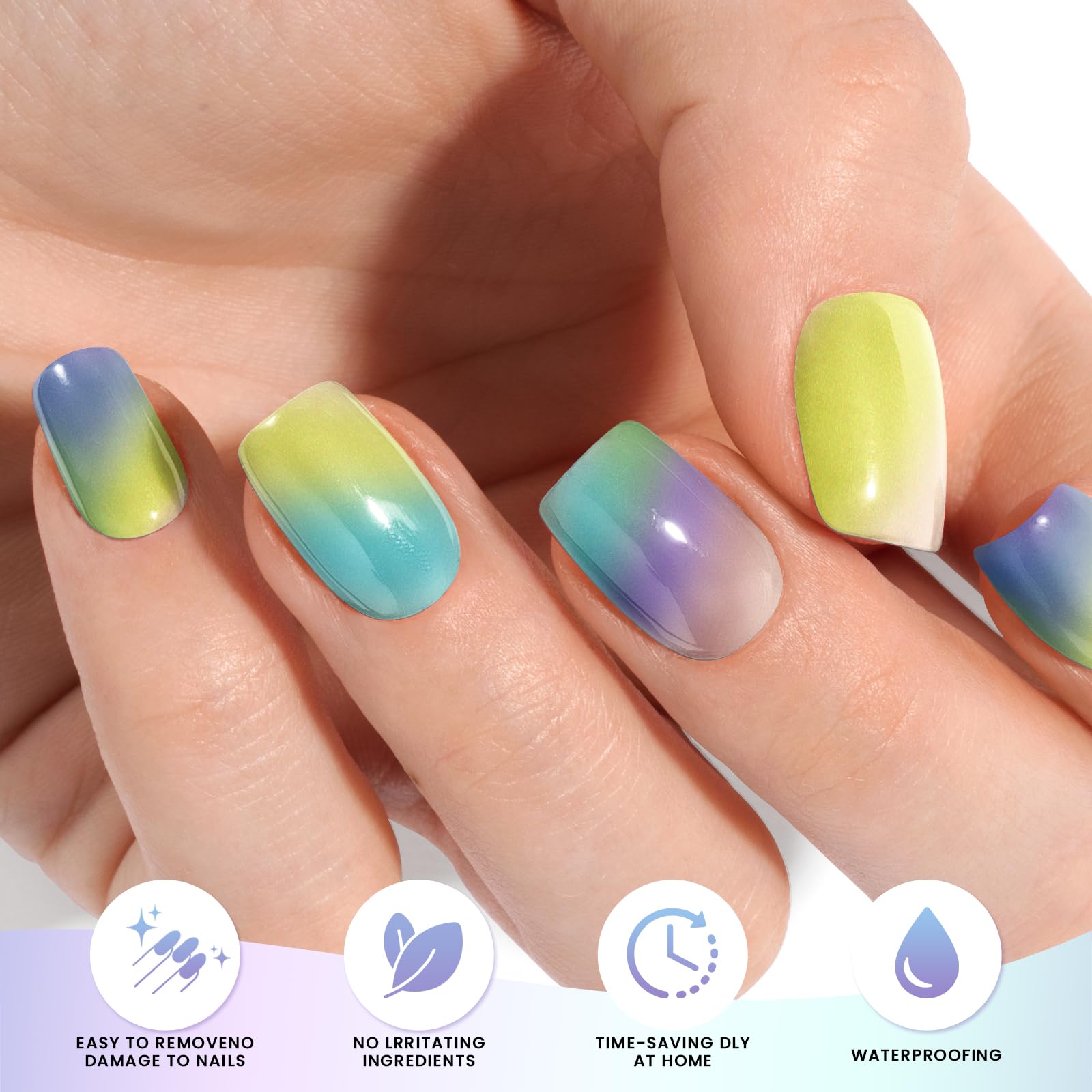 OAUEE Semi Cured Gel Nail Strips | 20 Gel Nail Stickers | Gel Nail Stickers With UV Light Required | Salon Quality, Easy Application And Removal（Fine Glitter Color）