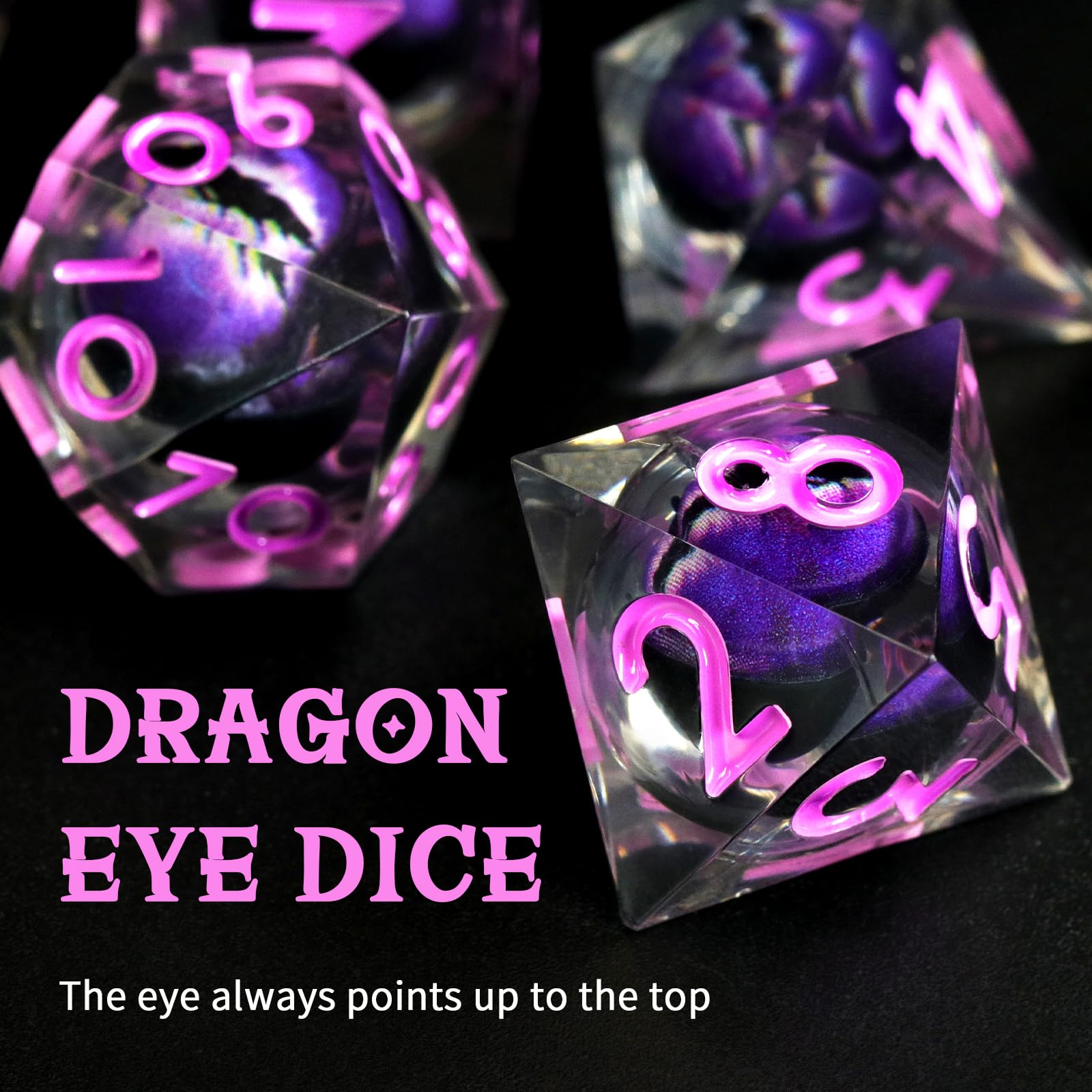 FONVGOGO DND Dice Set Dragon Eye Resin Liquid Core Dungeons and Dragons Dice 7 Pieces Polyhedral Sharp Edge D and D Dice for Role Playing Game - Image 2
