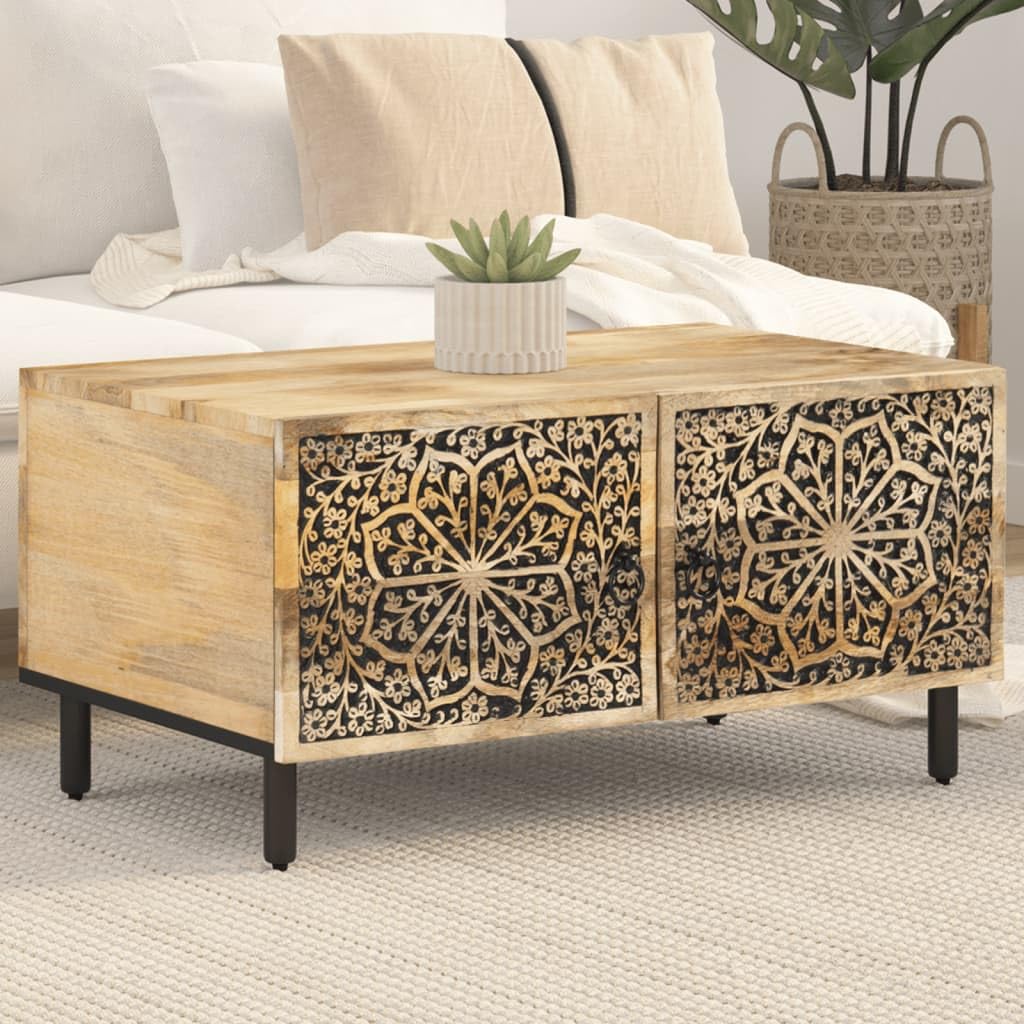 Table basse bois manguier massif 80x50x40cm avec pieds en fer