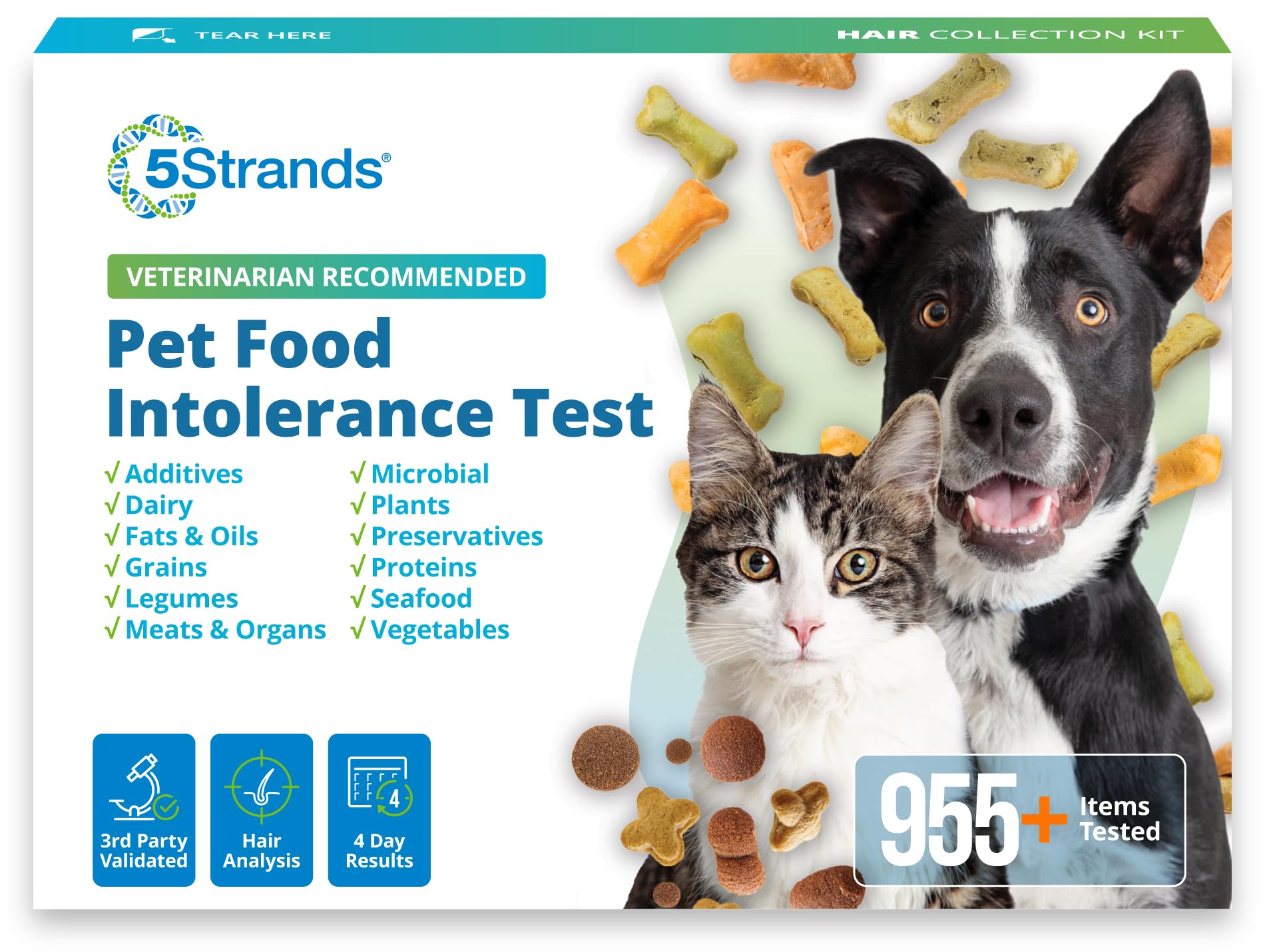 5Strands Pet Food Intolerance Test for Dogs & Cats, 825 Items Tested | Identify Food Triggers for Pets of All Breeds & Ages. At-Home Hair Analysis to Pinpoint Gut Health Stressors, 4 Day Results