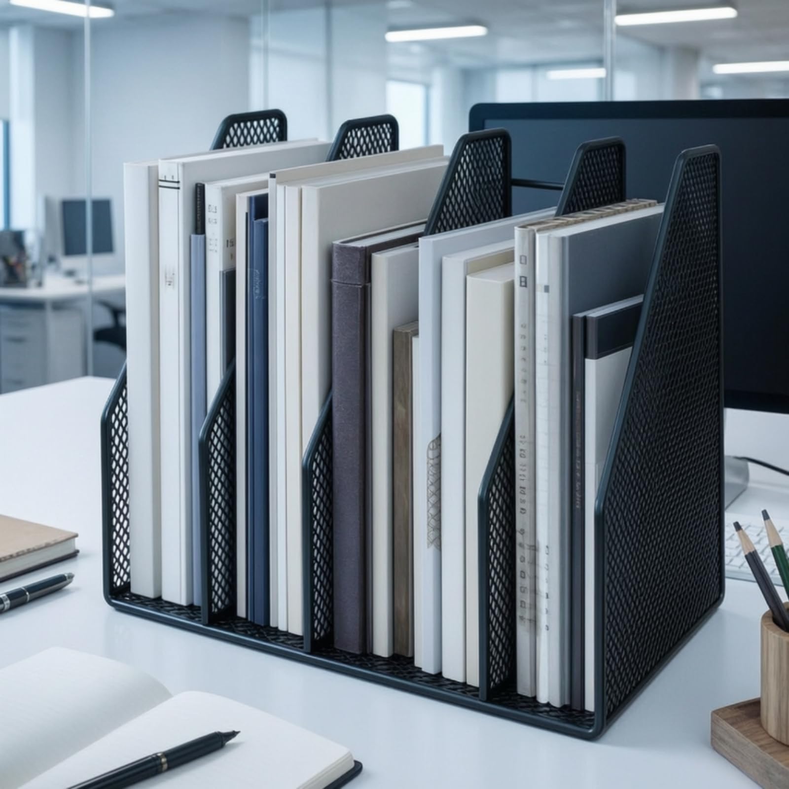 Organizzatore da Scrivania Schedario Portadocumenti Portariviste Vassoio Lettere con 6 Scomparti in Ferro a Rete Base Stabile Salva Spazio Adatto per, Oro, style to 1