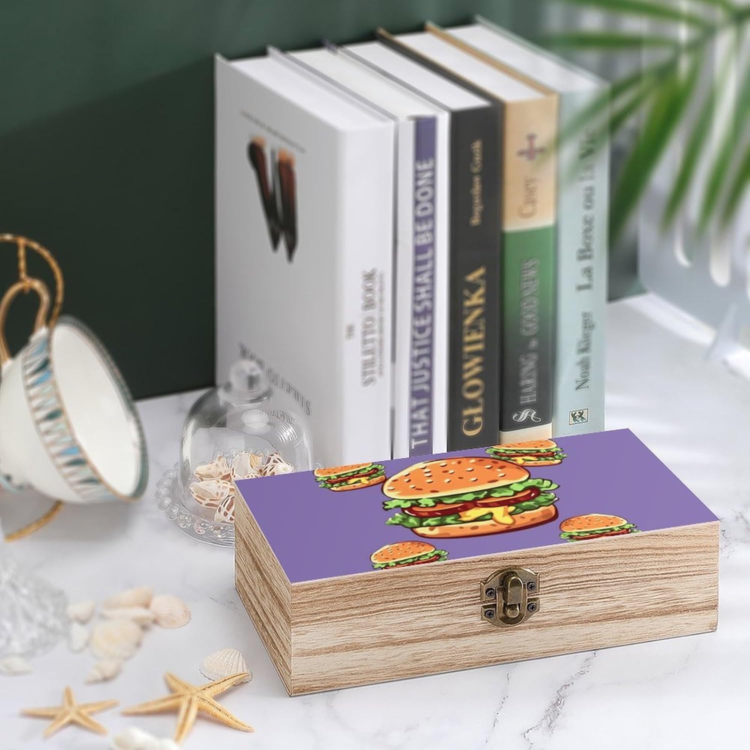 Wooden Storage Box Cartoon Hamburger Wood Gift Box with Hinged Lid And Front Clasp Personalized Jewelry Box Keepsake Memory Boxes Office Desk Organizer image 4