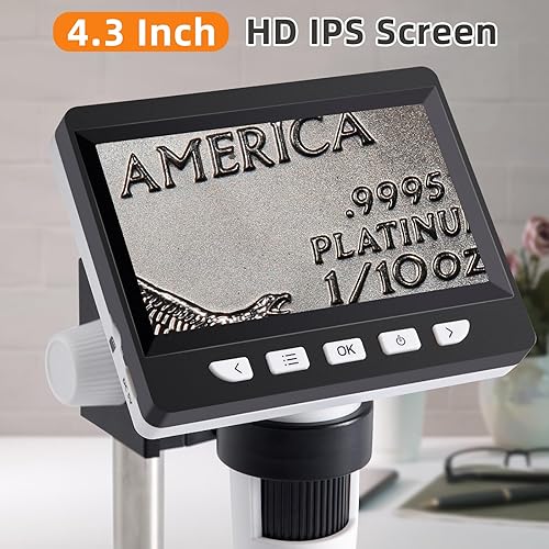 Miniatura 2 de Koolertron Microscopio digital IPS de 4.3 pulgadas, 1080P 50-1000X con aumento de cámara de mano grabadora de video con tarjeta TF de 1.13 oz, 8