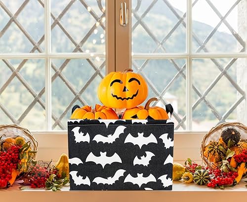 Miniatura 70 de Cesta de almacenamiento rectangular con asas, cesta de almacenamiento plegable, caja de libros, cesta de regalo (calabaza enojada)