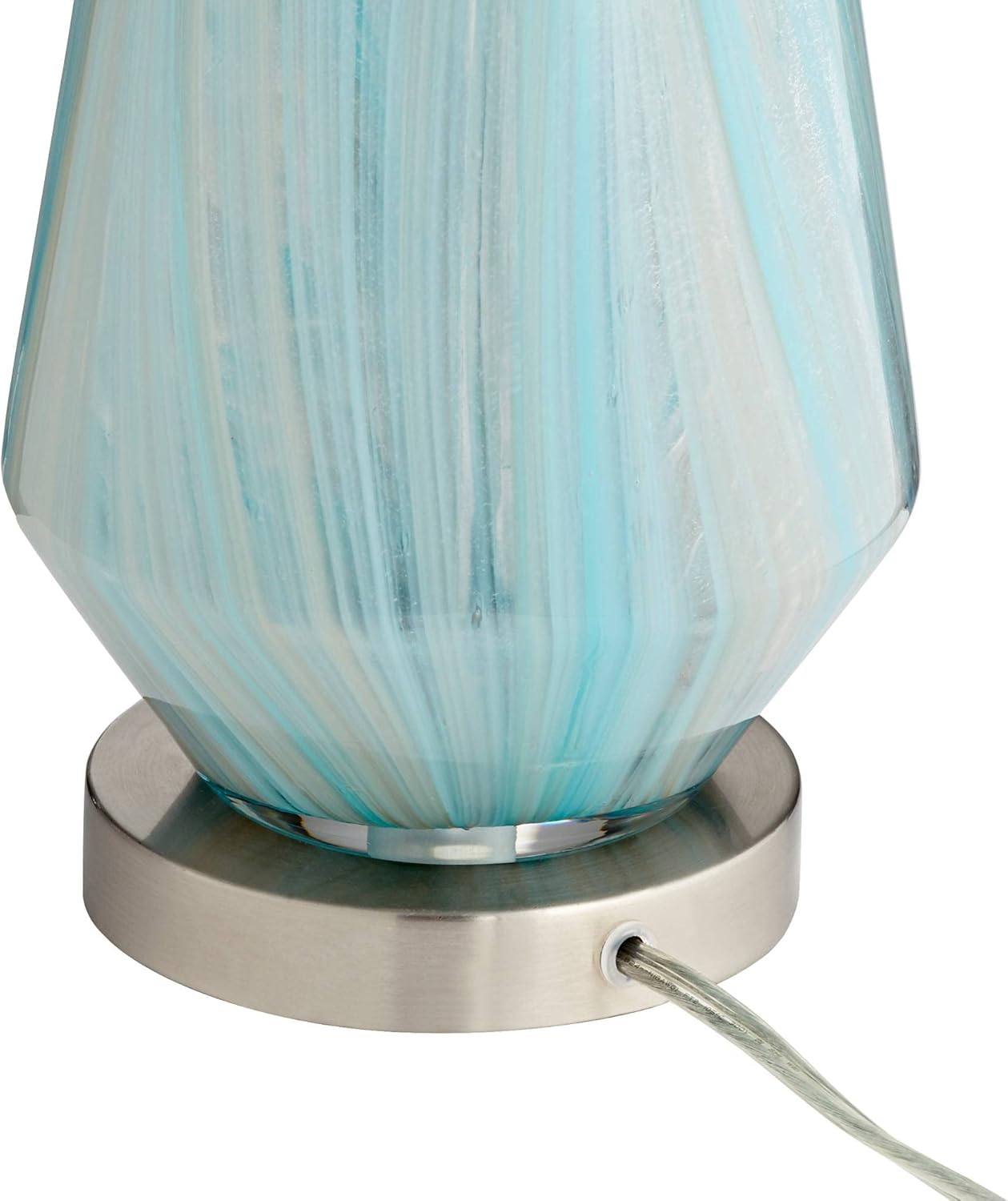 Possini Euro Design Jaime Modern Table Lamps 26" Tall Set of 2 Blue Smoky Gray Swirls Art Glass White Fabric Drum Shade Decor for Bedroom Living Family Room Bedside Nightstand House Home Office