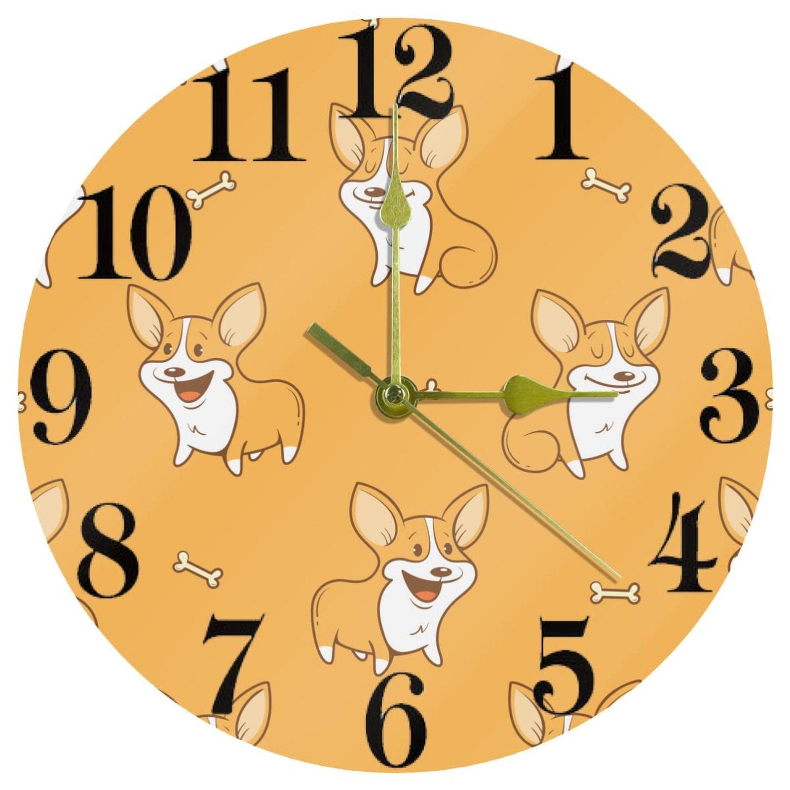 Horloge murale ronde Corgi sans tic-tac pour préserver le sommeil