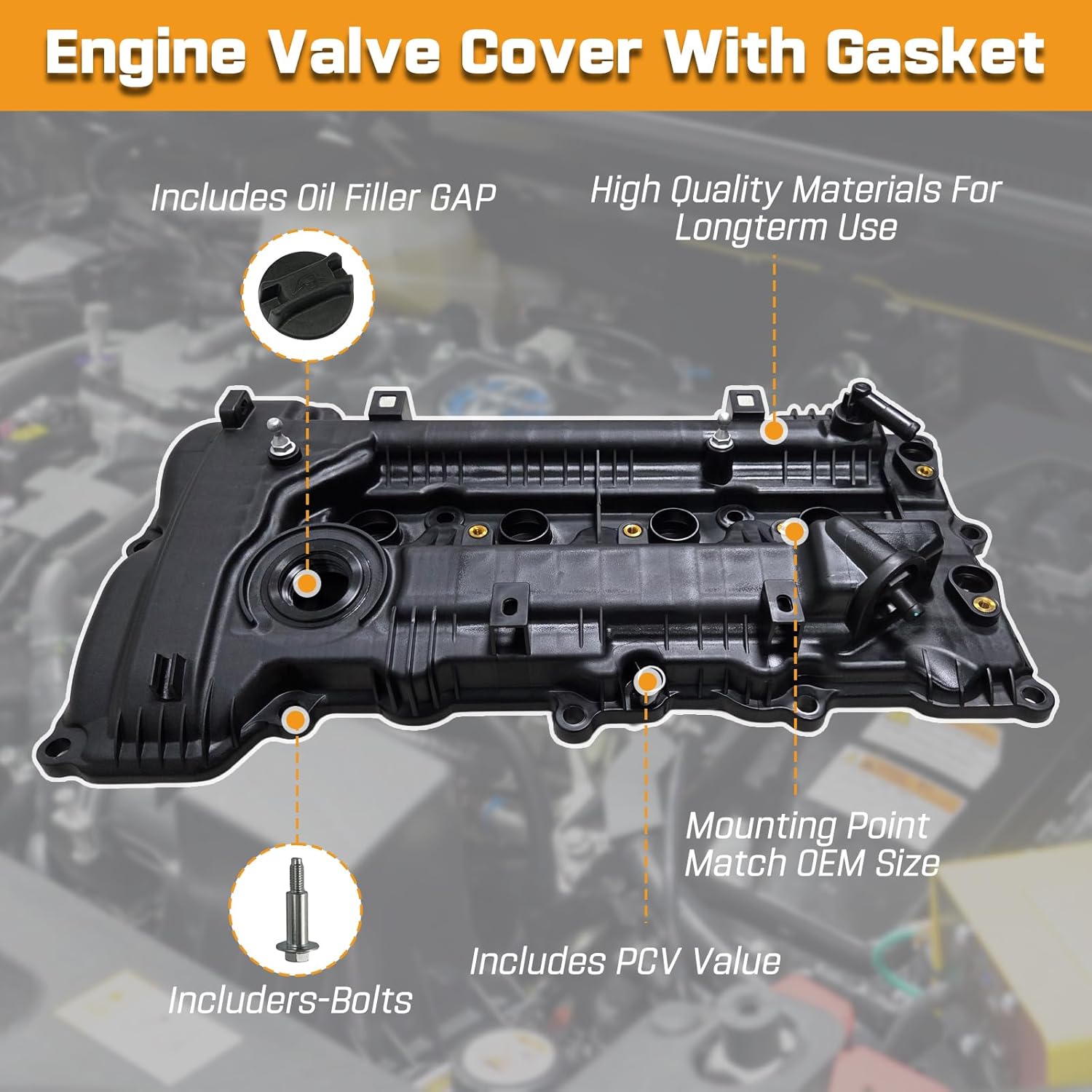 22410-2E000 Automotive Replacement Engine Valve Covers Compatible with Hyundai Elantra 2011-2016, Elantra (Coupe/GT) 2013, Kia Soul 2012-2013, 1.8L 2.0L