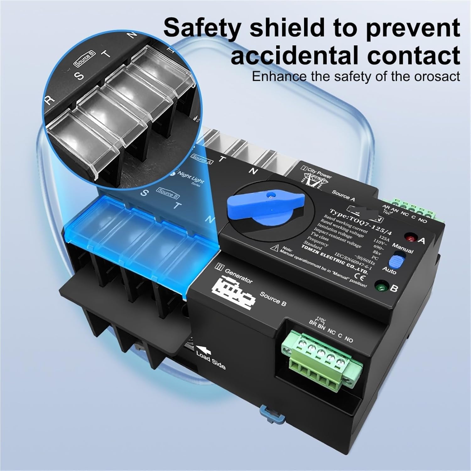 Din Rail 3 Phase ATS 4P 63A 100A 125A 110V 120V Dual Power Automatic Transfer Electrical Selector Switch Uninterrupted 1Pcs(100A)