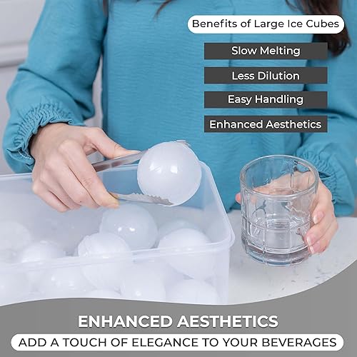 Miniatura 6 de Paquete de 2 bandejas de cubitos de hielo esféricos grandes (2.5 pulgadas) (lengüeta + caja) (8 cavidades), bandejas redondas para cubitos de hielo