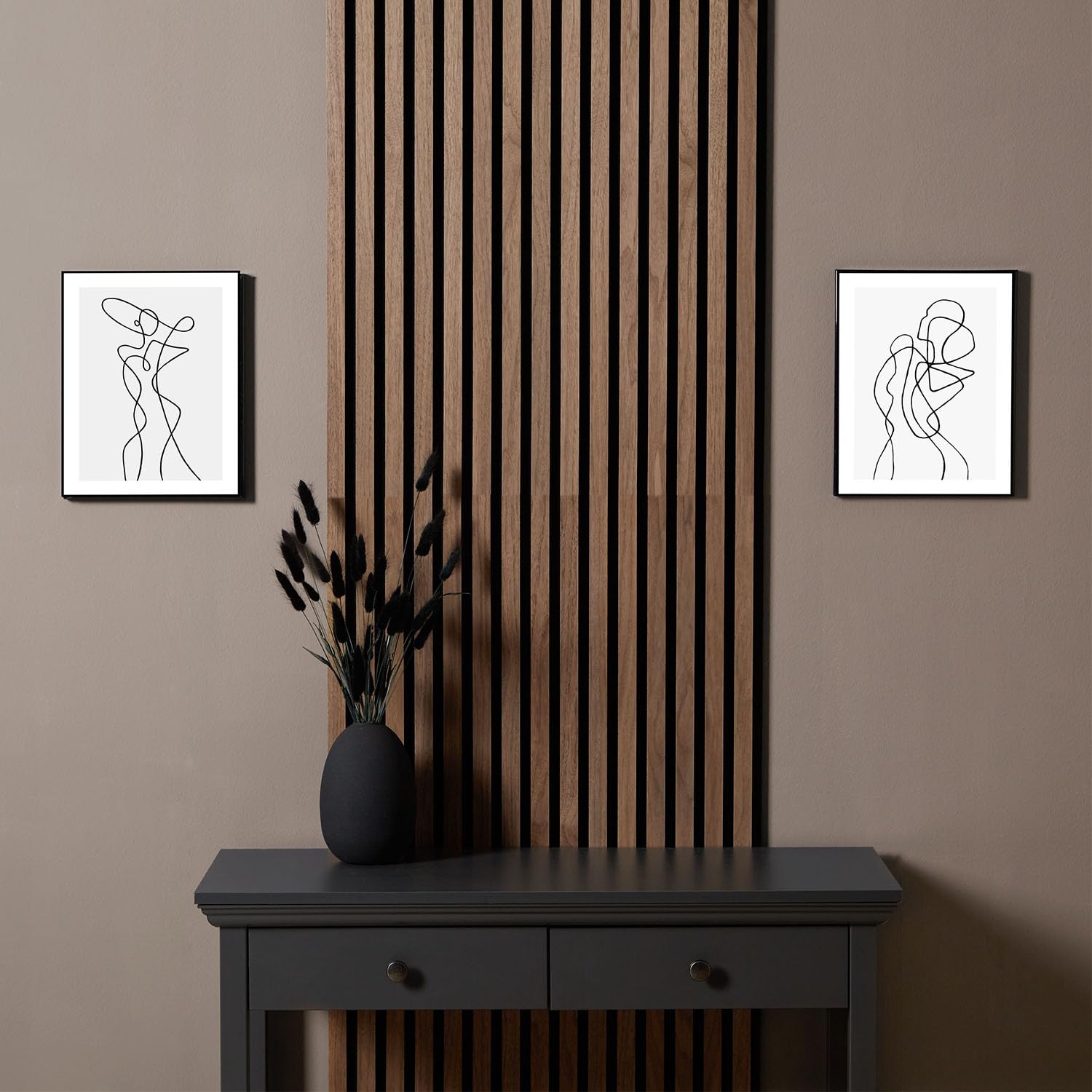 Forte EUFEMIUS Wandregal 140cm - Modernes Wandpaneel Mit Zierfräsung In Dunkelbraun/Schwarz