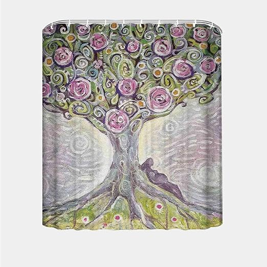 Amazon 生命の木耐久性のあるシャワーカーテン 花の植物のイラストペイントスタイルホームオフィスの春の愛の宇宙の概念 48 W 72 H 0x180 Cm シャワーカーテン ホーム キッチン オンライン通販