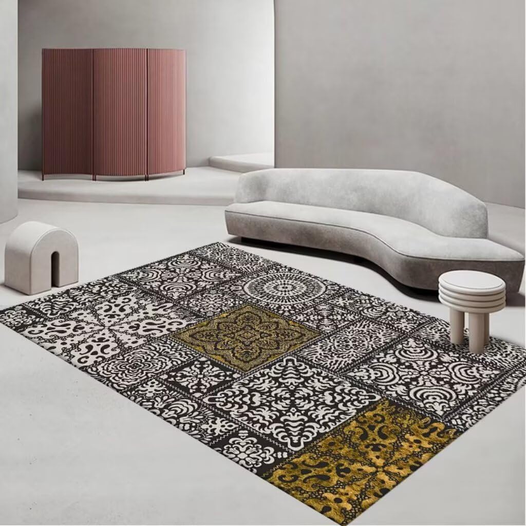 Tapis de salon géométrique noir 160x230 cm moquette lavable