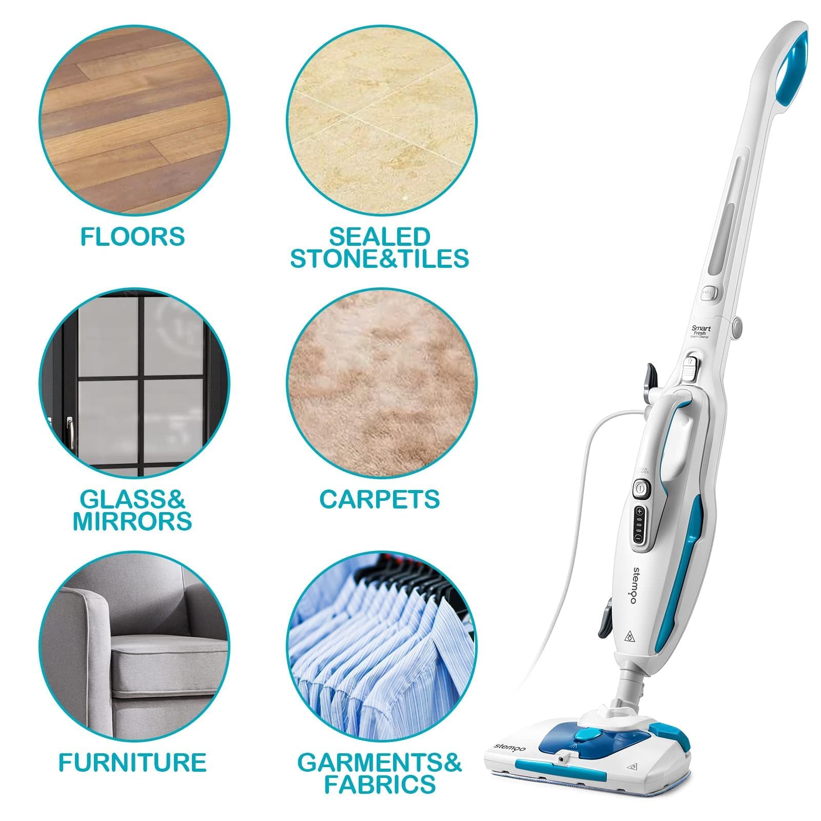 331641 Pulitore a vapore, Verticale e Portatile, Doppio Serbatoio D'acqua, Scopa a Vapore Lavapavimenti Steam Mop 19in1