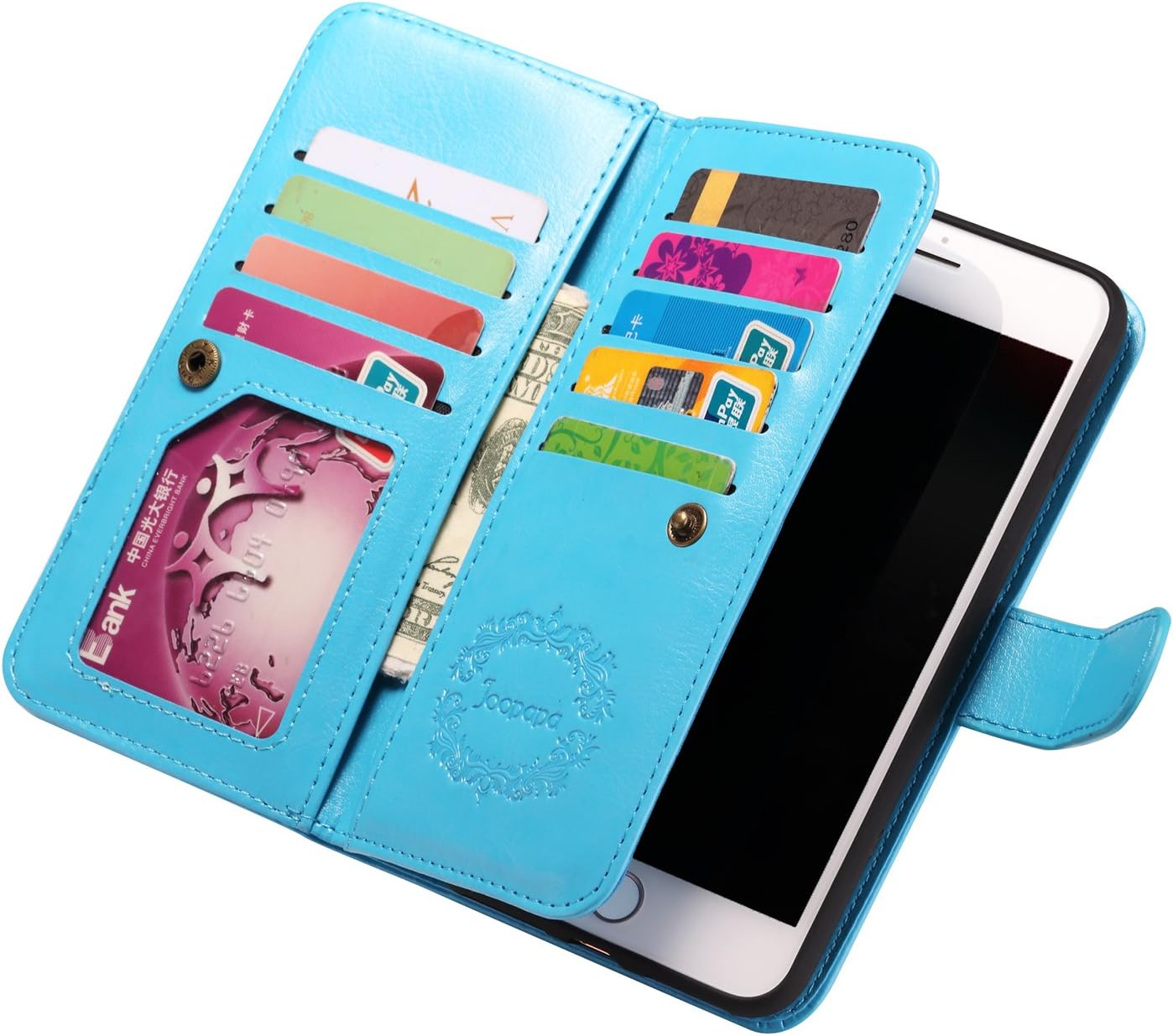 iPhone 7 Plus Case, iPhone 7 Plus Wallet case, Pu Leather Magnet Stand Wallet Credit Card Holder Flip Case Cover Built-in 9 Card Slots Case for Apple iPhone 7 Plus (Blue)