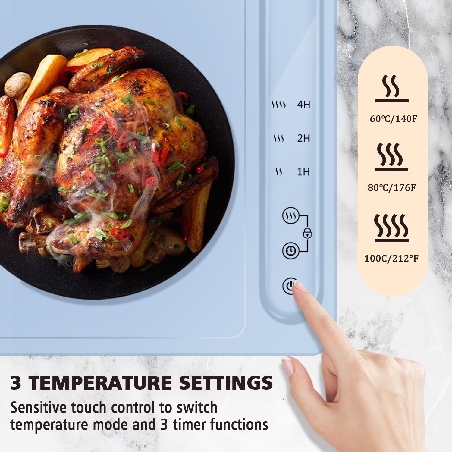 Food Warming Mat for Food, Electric Warming Tray Full Surface Heating to Keep Foods Warm or Thawing, Rollable & Portable Design with 3 Temperature Settings for Parties Buffet