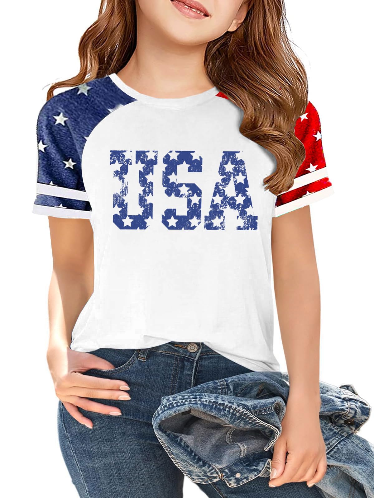 Ithalt Boys Girls USA Shirts Kids 4th of July Shirts American Flag Tshirt Patriotic Top Independence Day Outfit 5-13y