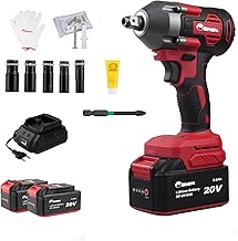 Enon 20V Impact Wrench Cordless Kit, 410Nm Torque, Powerful Motor, 2x3.0Ah Batteries, 5 Wrench Sockets, F/R, Brushless, Woodworking Tool, Drill, Screwdriver - 6 Month Warranty (XE-bL2032)