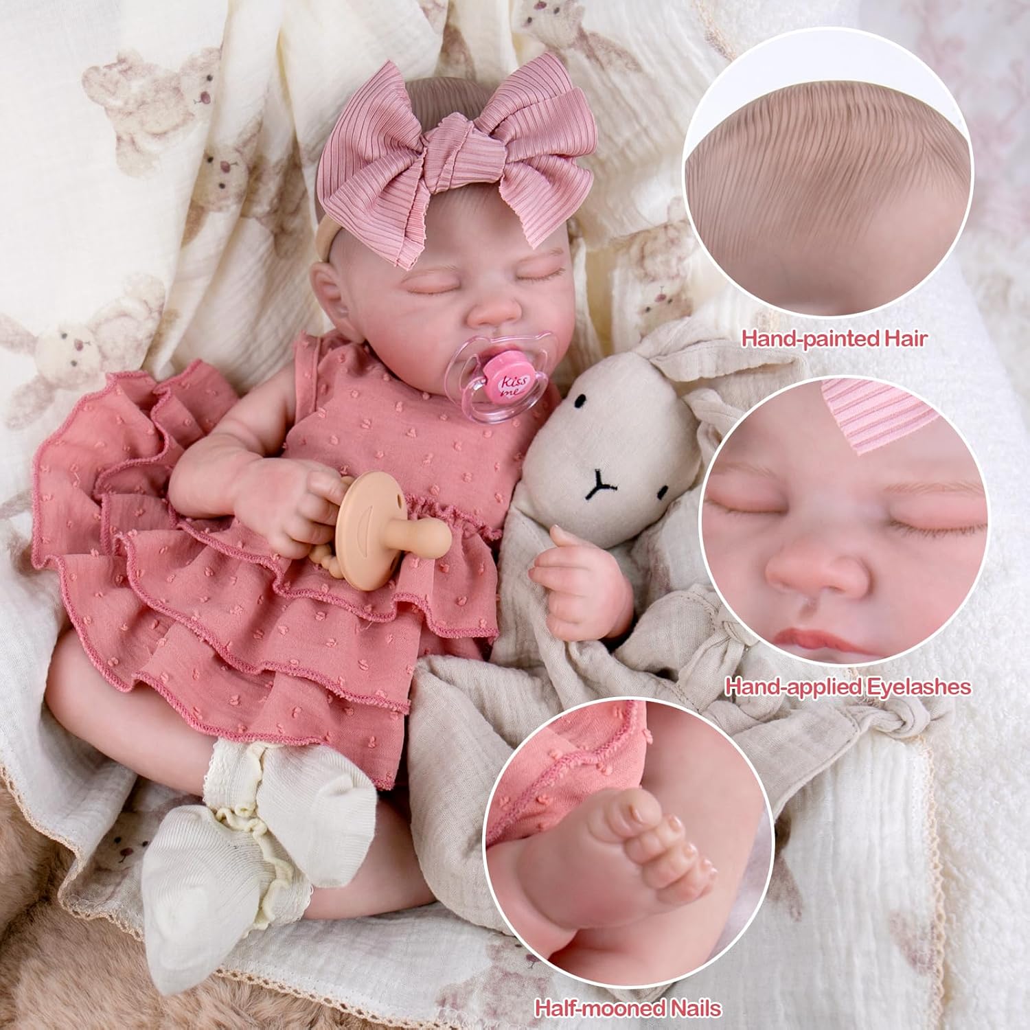 UOFTKIZ Realistic Reborn Baby Dolls - 20" Real Baby Girl Doll, Lifelike Newborn with Soft Cloth Body and Feeding Accessories, Nurturing Play, Collection Gift for Kids 3+, Grandparents, Newparents