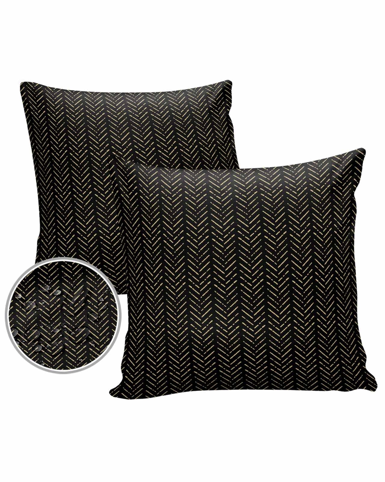 Black Gold Striped Outdoor Pillow Cover 26x26 Inch Cushion Sham Case,Waterproof Decorative Square Throw Pillowcase for Outside Garden Patio Porch Couch Chair Tent Boho Minimalist Geometric Bohemia