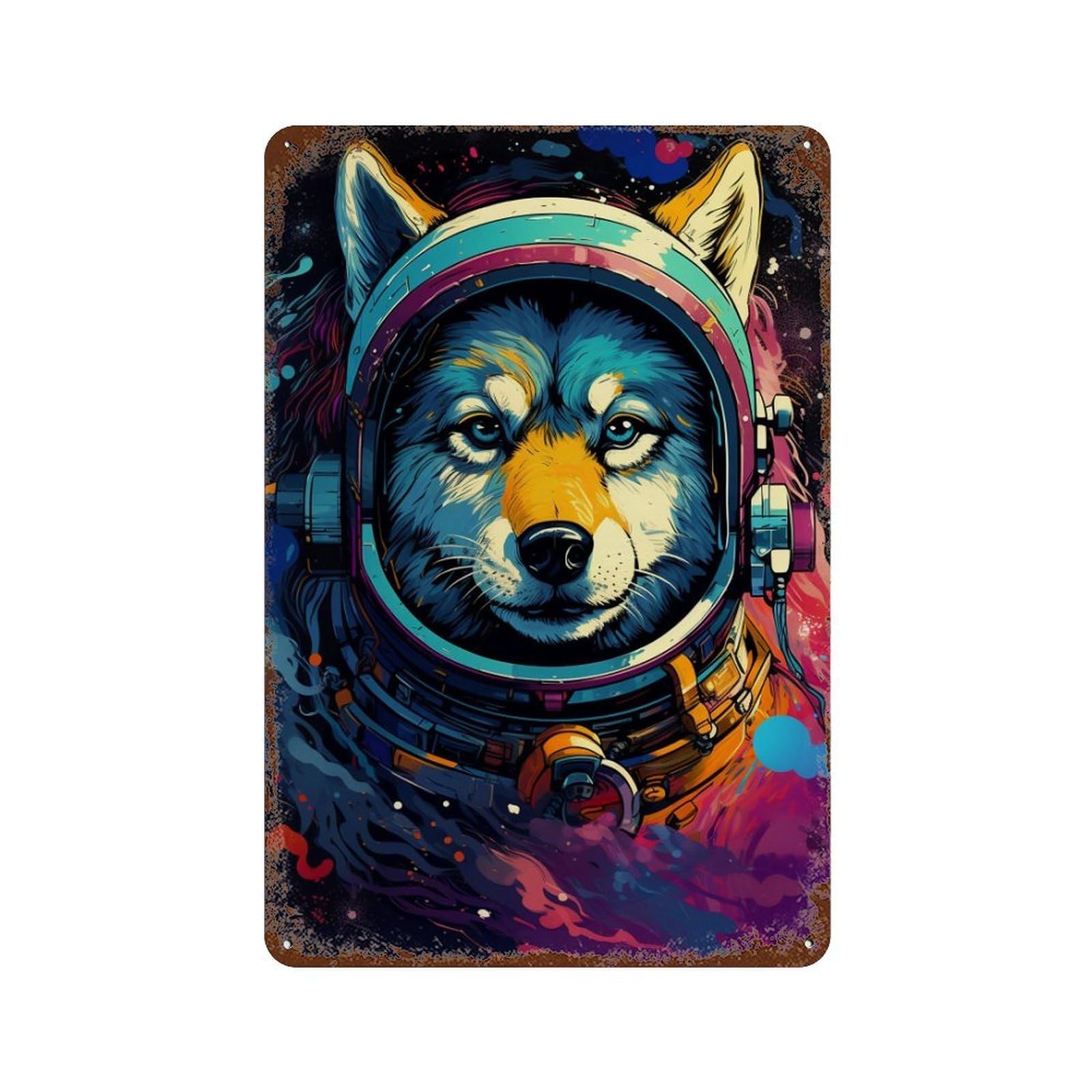 Space Wolf Adventure Rusty Metal Tin Sign 11.8"x7.9", Rustic Home Decor for Garage, Pub Or Kitchen