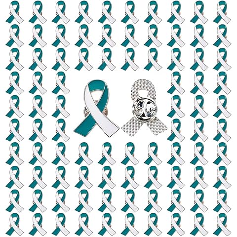 Teal & White Ribbon Pins Cervical Cancer Awareness Enamel lapel Brooch
