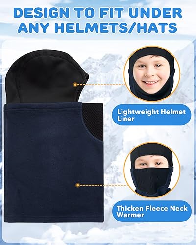Miniatura 4 de Pasamontañas con forro para casco para niños, máscara de esquí para niños y niñas, forro polar para invierno, sombrero de nieve para clima frío