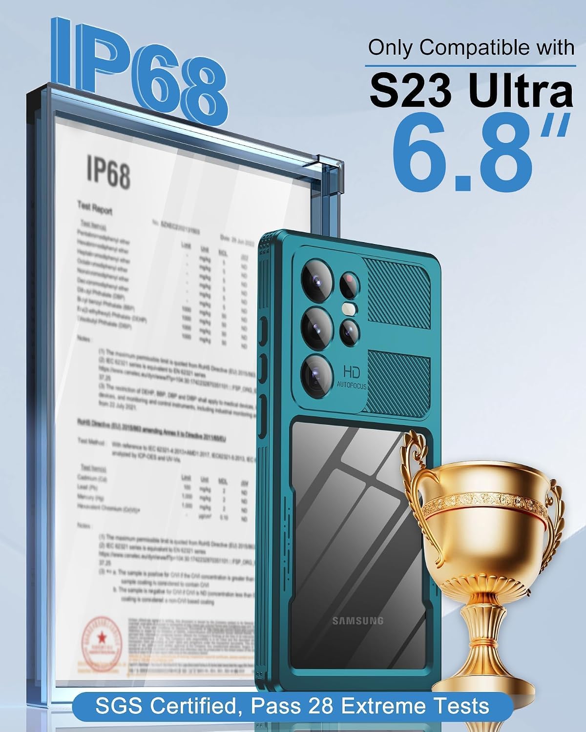 for Samsung Galaxy S23 Ultra Waterproof Case, [IP68 Water Proof] [Built-in Screen Protector], Magnetic Heavy Duty Military Grade Rugged Phone Case for S 23 Ultra 6.8", Teal