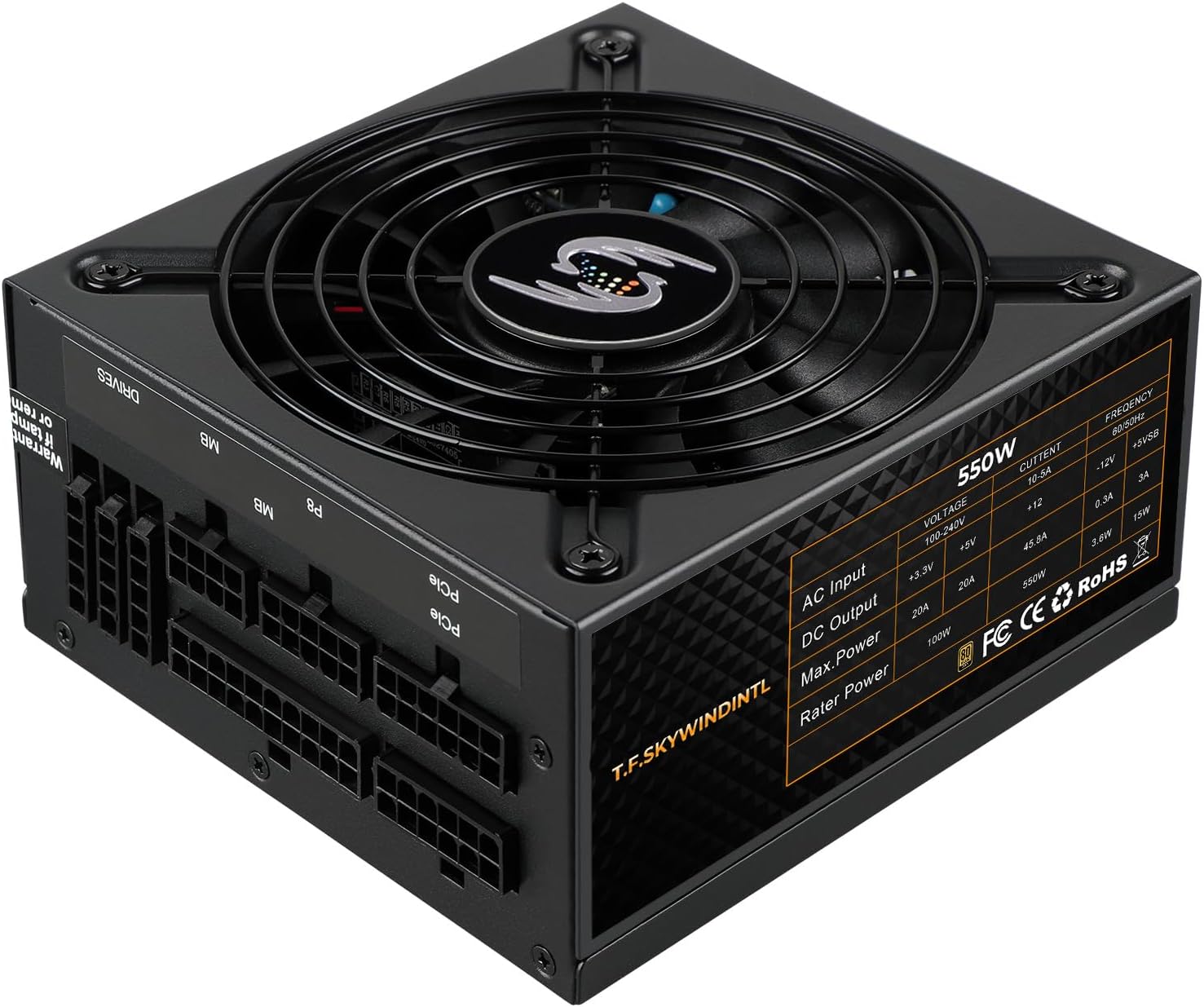 550W SFX Power Supply SFF Mini ITX PSU 80 Plus Gold Fully Modular Compact Gaming Desktop PC Multi-GPU Support with Four PCIe Connectors 115MM Ultra-Quiet Fan Not Include SFX to ATX Bracket Black