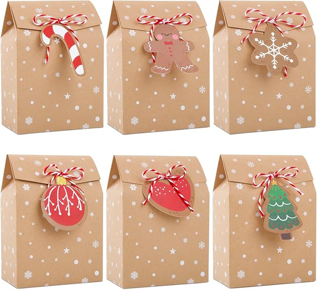 24pcs Christmas Boxes for Gift Favor Boxes Small Sweet Party Treat Bags Kraft Paper Boxes for Candy Chocolate