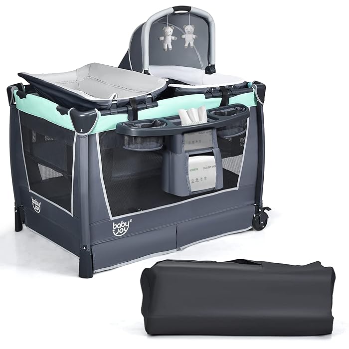 Buy COSTWAY 4 in 1 Foldable Travel Cot, Portable Baby Bed Playard with