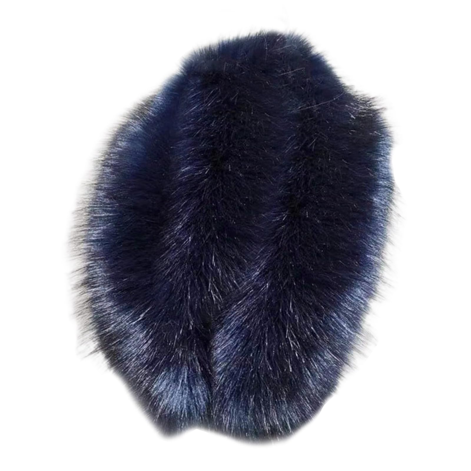 Yuxita Women's Navy Blue Furry Plush Collar Trim For Hoods Replacement Shawl Large Scarf Wrap Stoles Winter Neck Warmer Coat Accessory