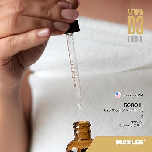 Miniatura 4 de Maxler Vitamina D3 5000IU Gotas  Vitamina D3 Líquido para el sistema nervioso y apoyo inmunológico, dientes y salud articular  Vitamina D3