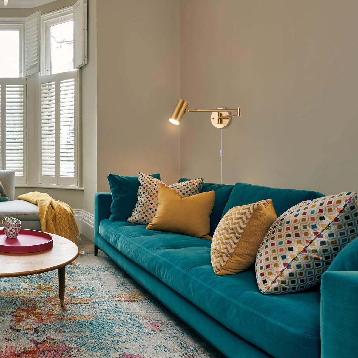 Gold Plug in Wall Sconces Set of 2, Modern Swing Arms Wall Lamp with Plug-in Cord Adjustable Wall Light for Bedroom Living Room (Light Source Included)